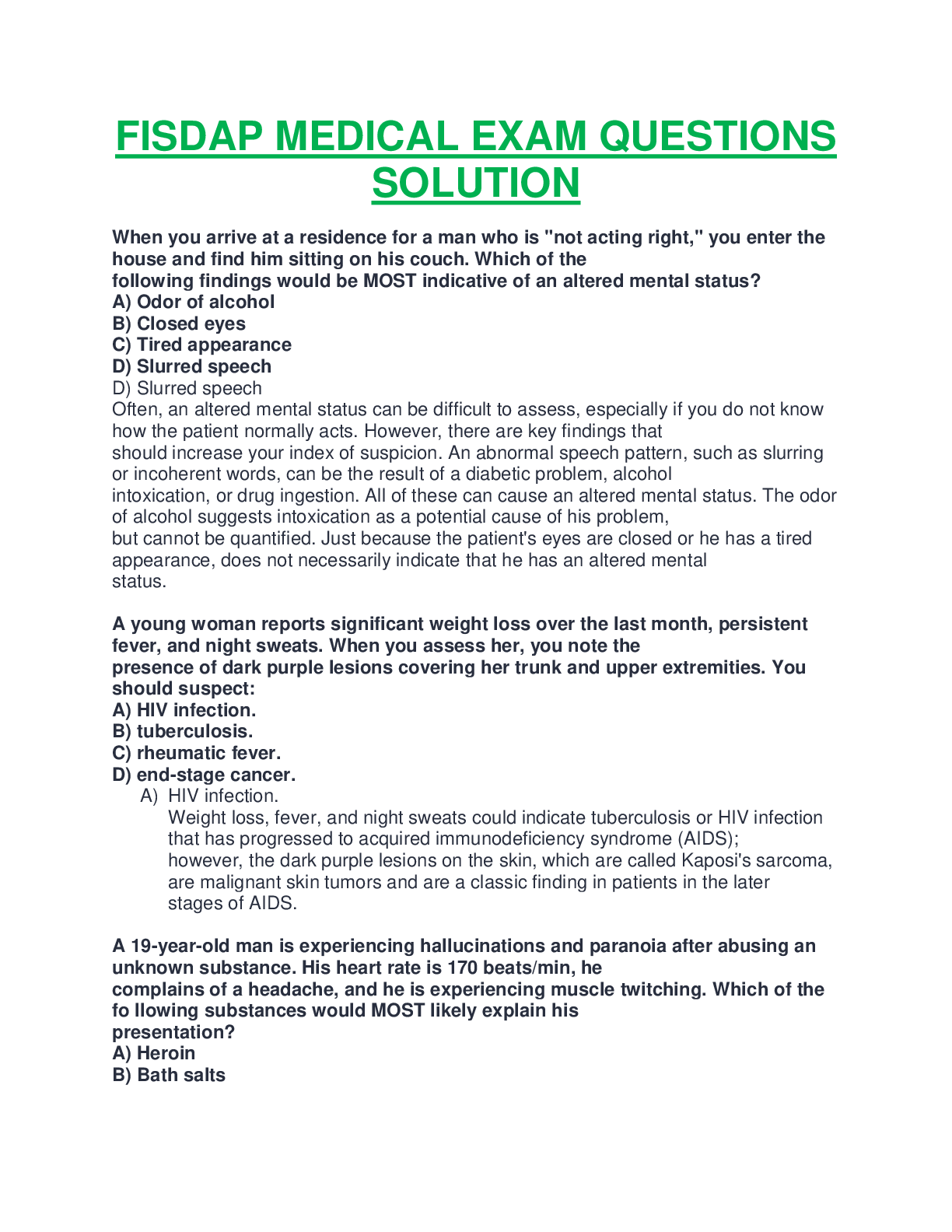 FISDAP MEDICAL EXAM INCLUSIVE OF MULTIPLE QUESTIONS WITH ANSWERS AND